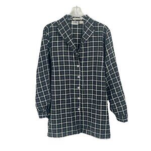 Edward Woman Irish Linen Black White Plaid Button Down Shirt Sz 1X Lagonlook